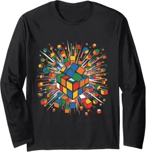Exploding Puzzle Speed Cube Colorful Puzzle Long Sleeve T-Shirt