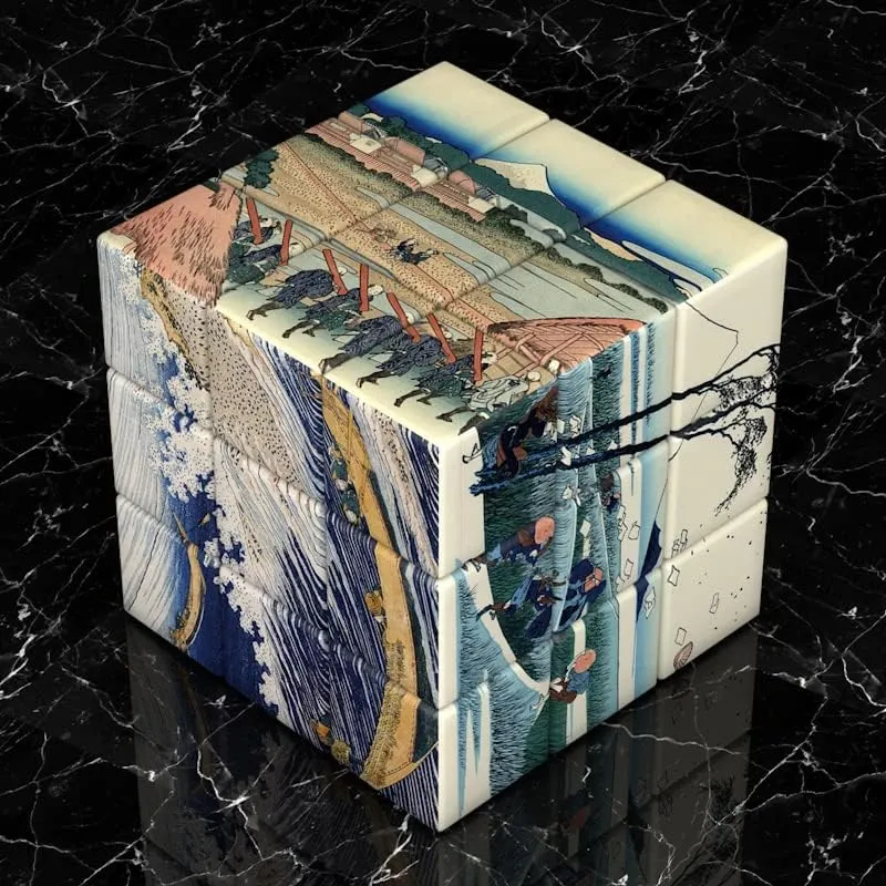 Famous Painting Theme Series Magic Cube, Celebrity Masterpiece Photo Transform Cube, Creative Gift, Toys (Hokusai Ukiyo-e Style)