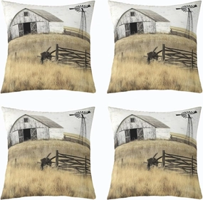 Farmhouse Pack of 4 Throw Pillow Covers 20x20 Inch Rustic Barn Pillow Covers for Kids Adults Country Landscape Windmill Horizontal Cushion Covers Countryside Rural Nature Cene Cushion Cases