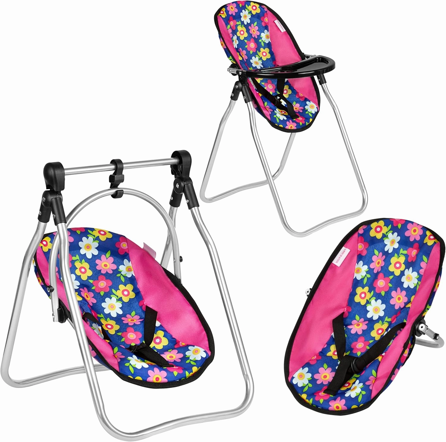 Fash N kolor Doll Swing with High Chair - Baby Doll Furniture Set Baby Doll Nursery Playset Includes 3 in 1 Doll Swing,High Chair & Bouncer