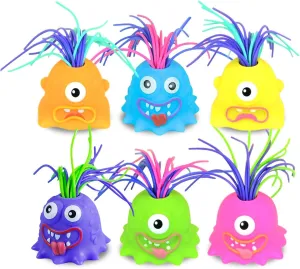 FAVANTIME 6pcs Funny Hair Pulling Fidget Toy Silicone Screaming Monster Desk Toy, Stress Relief Screaming and Venting Novelty Toys, Different Screams Made by Hair Pulling
