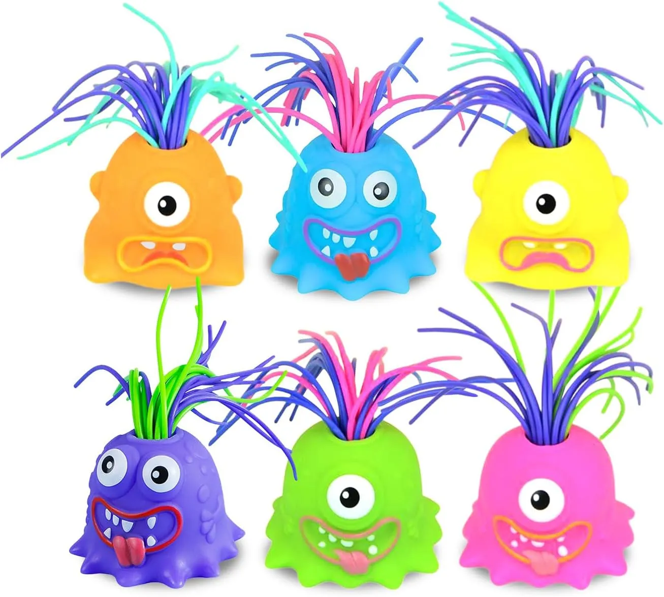 FAVANTIME 6pcs Funny Hair Pulling Fidget Toy Silicone Screaming Monster Desk Toy, Stress Relief Screaming and Venting Novelty Toys, Different Screams Made by Hair Pulling