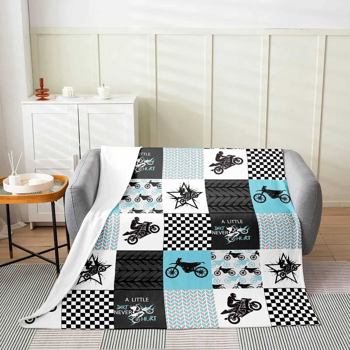 Feelyou Dirt Bike Flannel Fleece Blanket Set Extreme Sports Plush Throw Blanket,for Kids Racing Motocross Rider All Season,Bed Blanket Motorcycle All Season,Bed Blankets 40"x50"