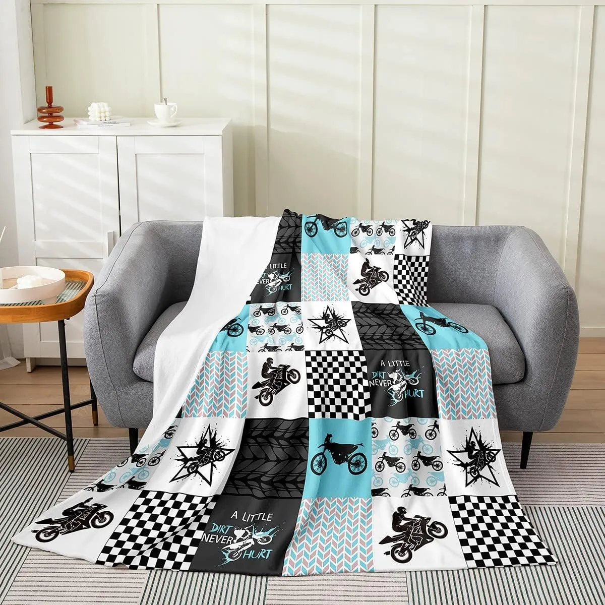 Feelyou Dirt Bike Flannel Fleece Blanket Set Extreme Sports Plush Throw Blanket,for Kids Racing Motocross Rider All Season,Bed Blanket Motorcycle All Season,Bed Blankets 40"x50"