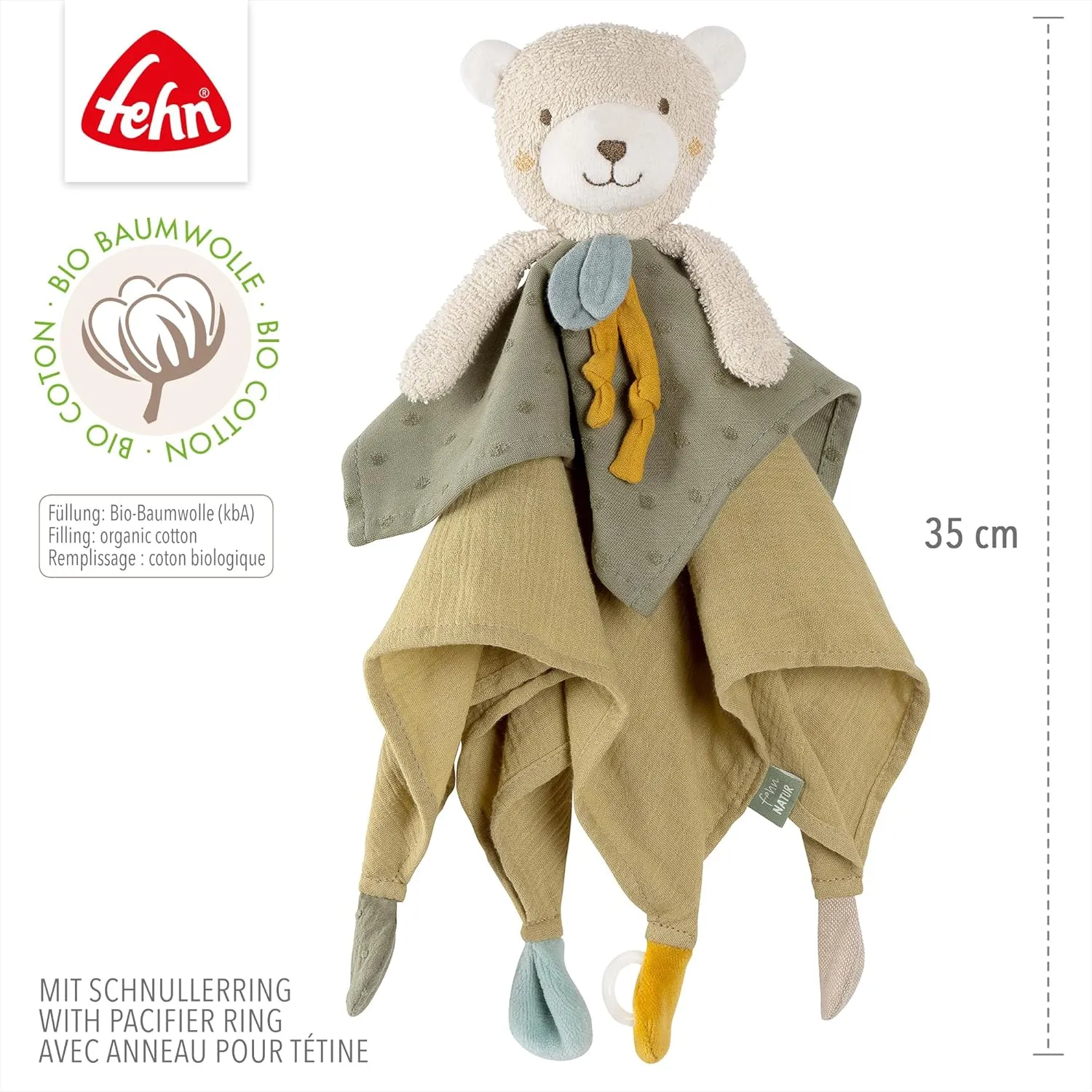 fehnNATUR cuddly bear with dummy attachment for babies and toddlers from 0  months