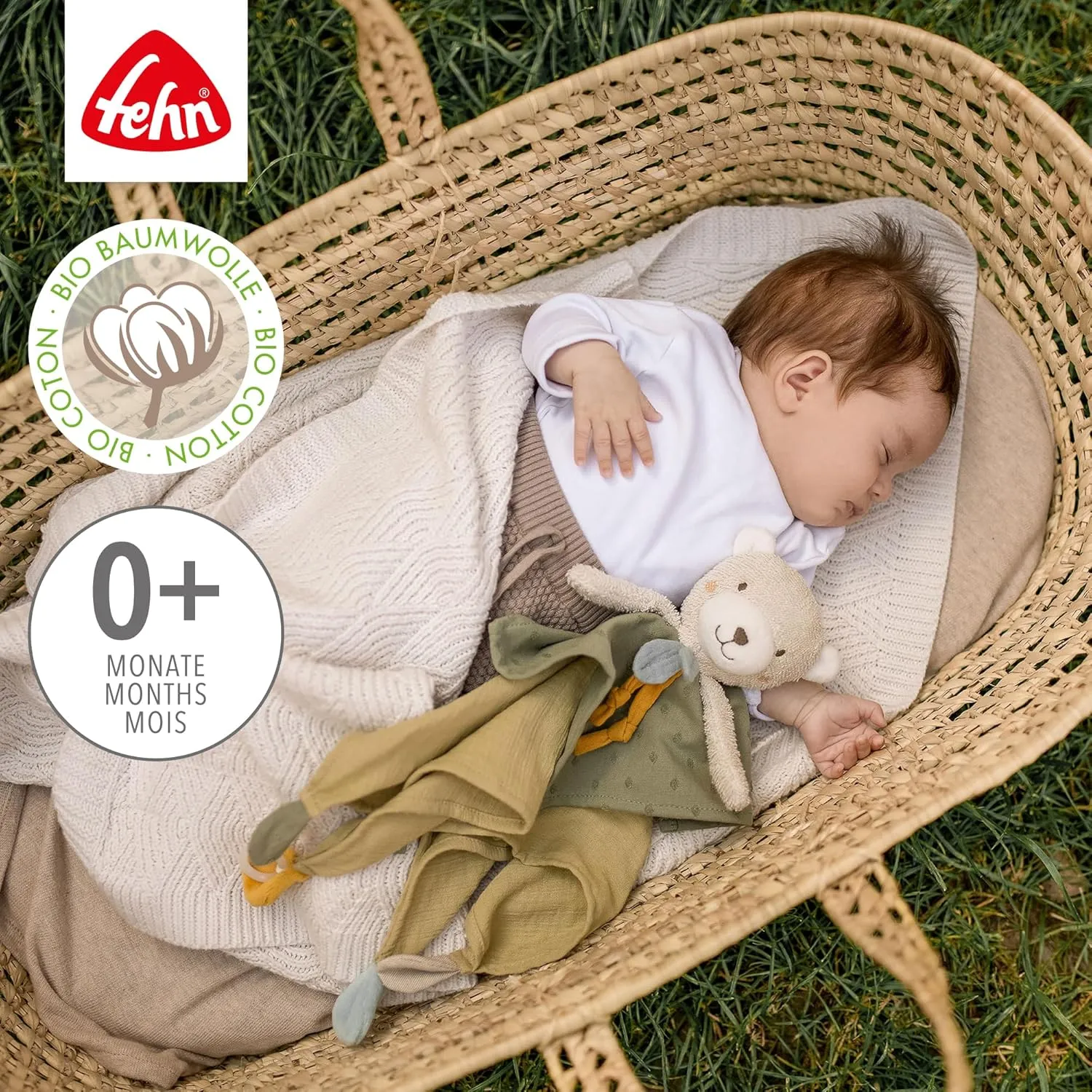 fehnNATUR cuddly bear with dummy attachment for babies and toddlers from 0  months