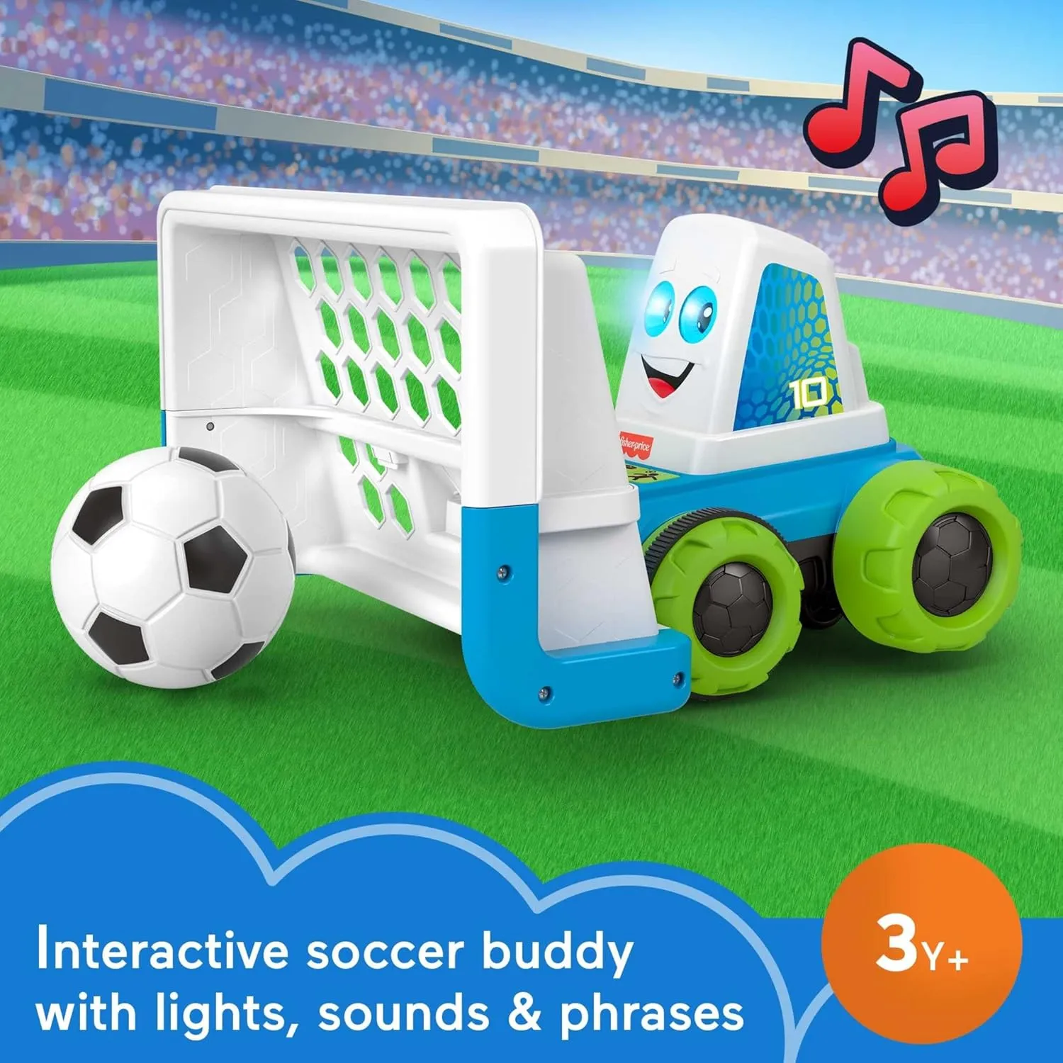 Fisher-Price Preschool Toy Goaldozer Electronic Soccer Game with Net Lights Sounds & Motorized Motion for Sports Play Kids Ages 3  Years