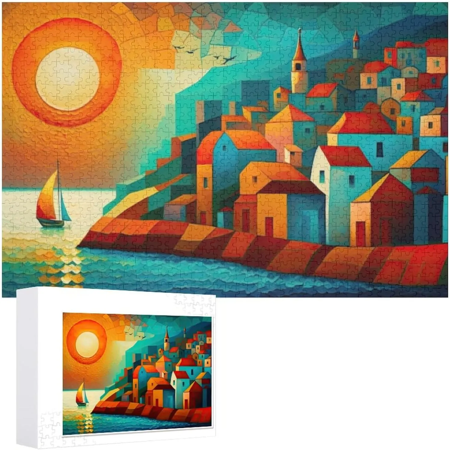 Fishing Village Puzzle for Adults and Kids Challenging Game Toys Impossible 1000 Piece Puzzle Family Decoration Puzzle Funny Jigsaw Puzzle