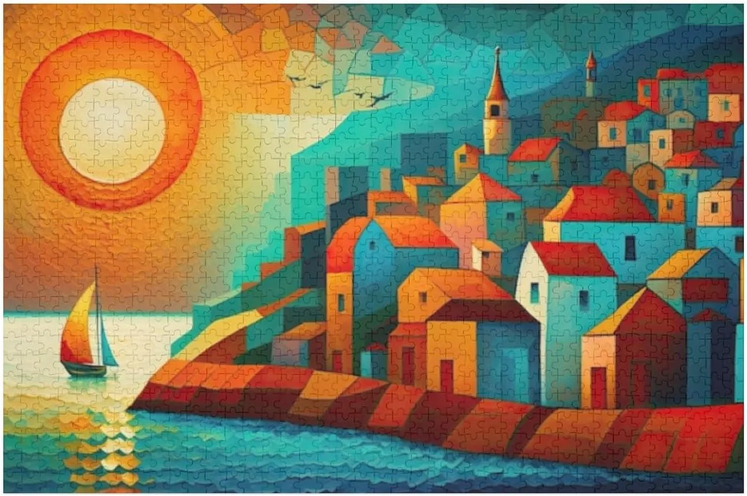 Fishing Village Puzzle for Adults and Kids Challenging Game Toys Impossible 1000 Piece Puzzle Family Decoration Puzzle Funny Jigsaw Puzzle