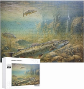 Fishing Lake Fishermen Jigsaw Puzzle for Adults 520 Piece Unique Wooden Puzzle Gift Challenging Puzzle for Family Game Nights 15 X 20 Inches