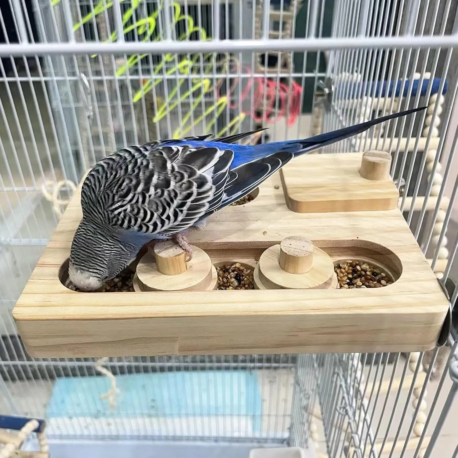 FlidRunest Wooden Bird Foraging Puzzle Toys for Parrots, Parakeet, Cockatiel, Sun Conures - Birds Interactive Mental Enrichment Toy, B ird Seed Slow Feeder Toy for Cage