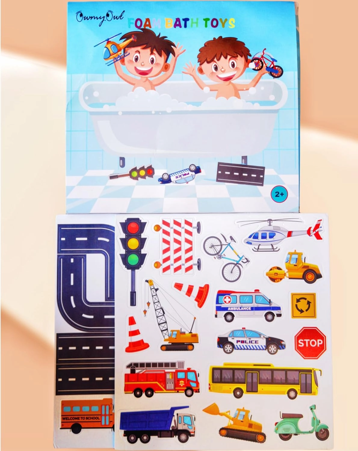 Foam Bath Toys for Toddlers- 29 Piece Vehicles Bath Stickers with Storage Bag Educational Floating Bathtub Traffic Preschool Non-Toxic Fun Bathing for Baby Girls Boys Toddler Kids