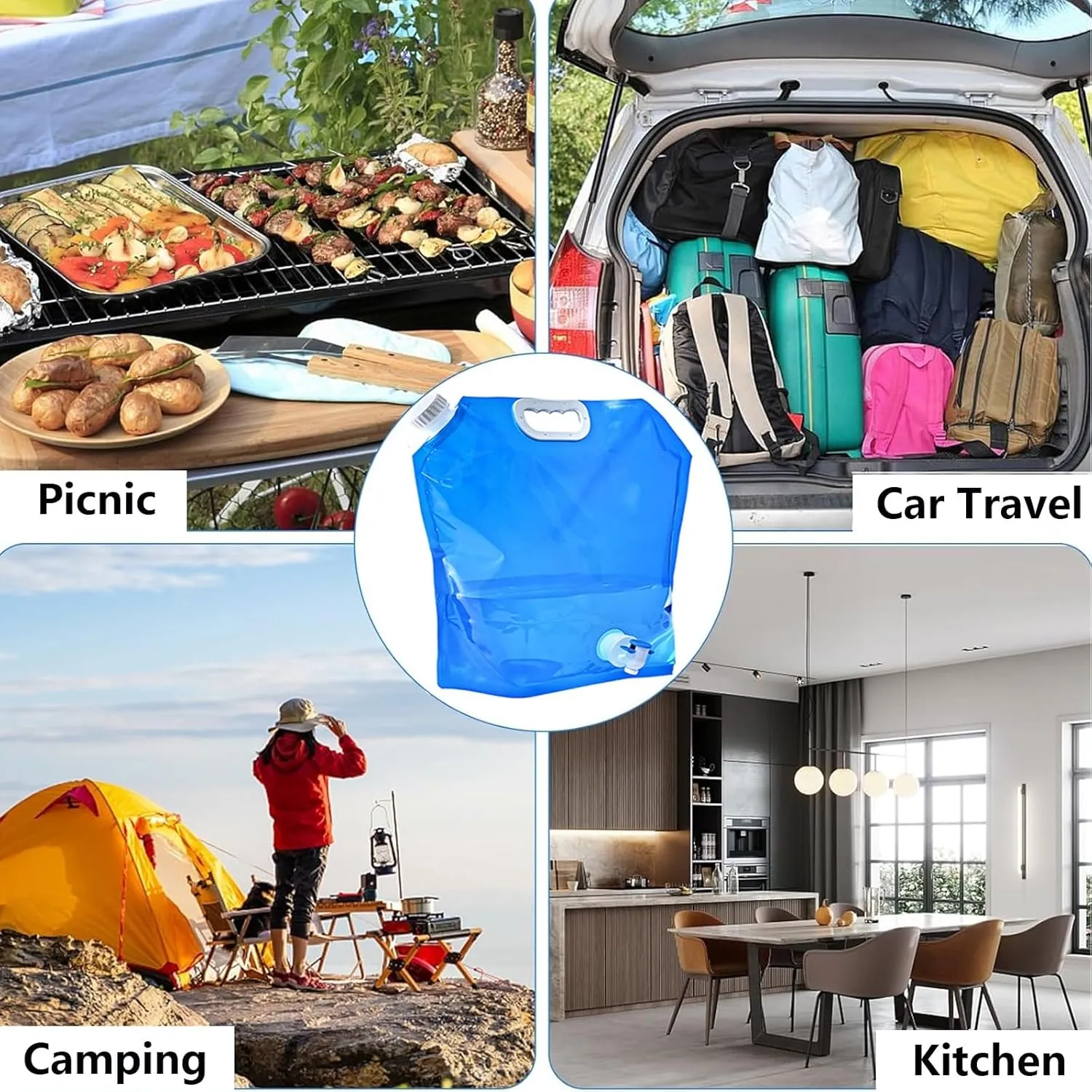 Food Grade Water Bag, Collapsible Plastic Water Container Bag, BPA Free Clear Portable Outdoor Camping Water Storage Bag for Camping Hiking Backpack Emergency(5PCS,5L)