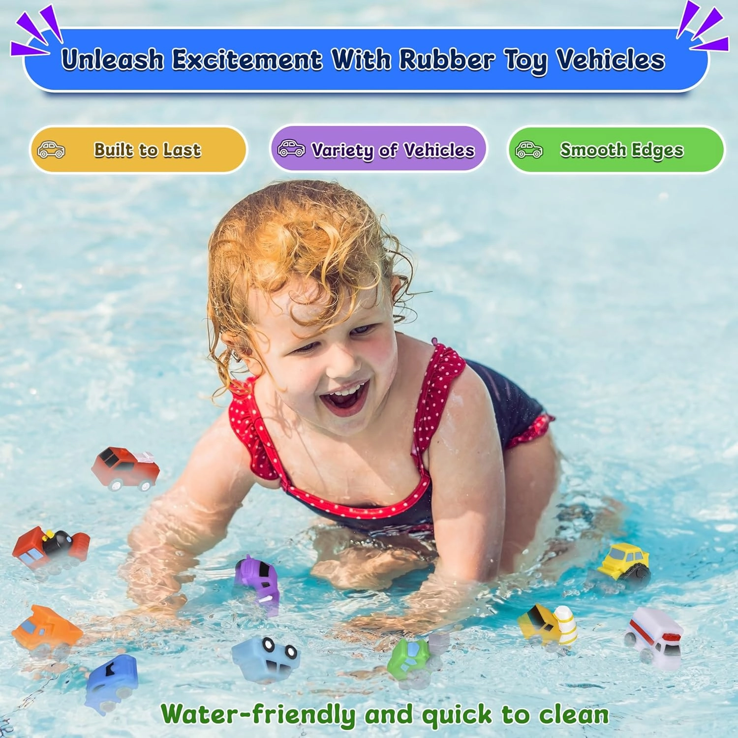 Forest & Twelfth 2" Rubber Vehicles Toys for Baby Bath Toys for Toddlers, Soft Baby Car Bathtub Toys, Ideal as Pool Toys, Toddler Beach Toys, Party Favors, Decorations, Cake Toppers