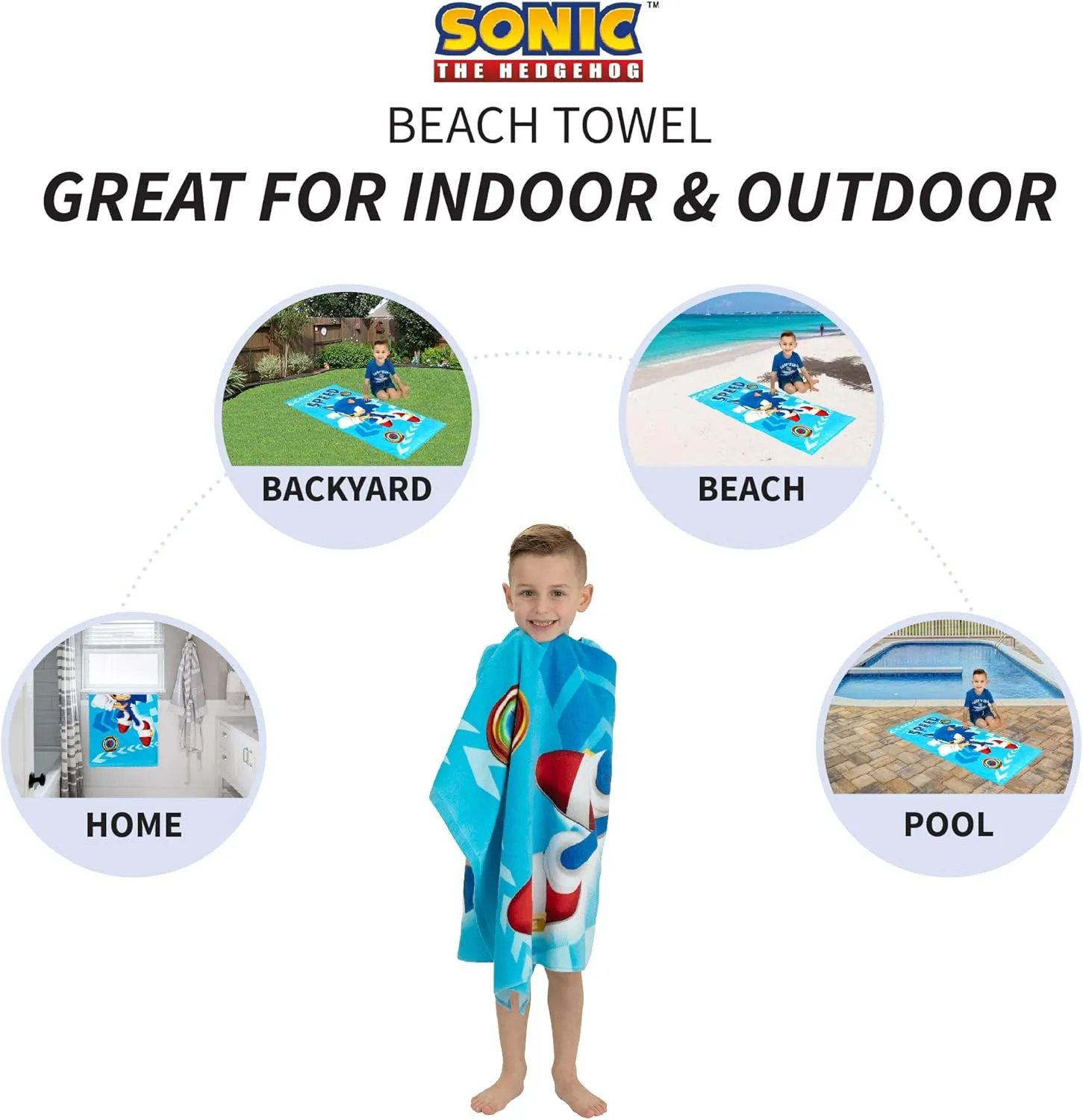 Franco Kids Super Soft Cotton Beach Towel, 58 in x 28 in, Sonic The Hedgehog