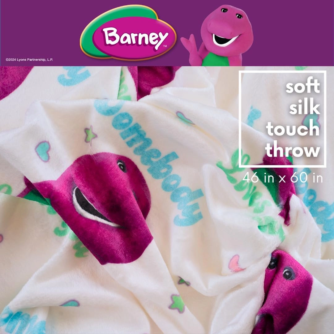 Franco Collectibles Barney Valentine's Day Heart Retro Bedding Super Soft Cozy Plush Throw, 46 in x 60 in, (Officially Licensed Product)