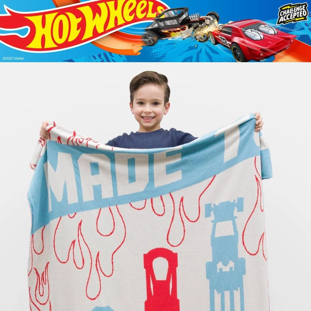 Franco Hot Wheels Super Soft Cozy 100% Cotton Knit Blanket Throw, 46 in x 60 in, (Officially Licensed Product)