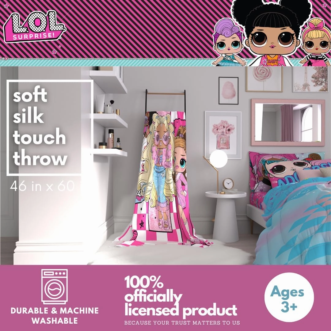 Franco LOL Surprise! Kids Bedding Super Soft Plush Throw Blanket, 46 in x 60 in, (Officially Licensed Product)