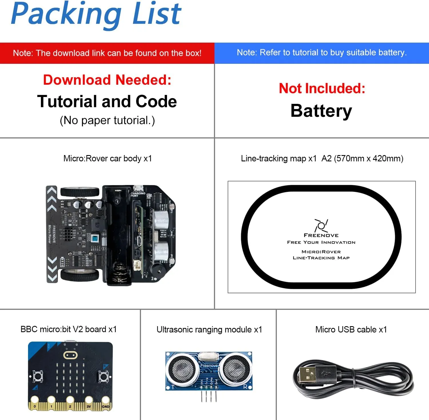 FREENOVE Micro:Rover Kit for BBC Micro:bit (V2 Included), Obstacle Avoidance, Light-tracing, Line-Tracking, Remote Control, Playing Melody, Colorful Lights, Example Projects, Blocks and Python Code