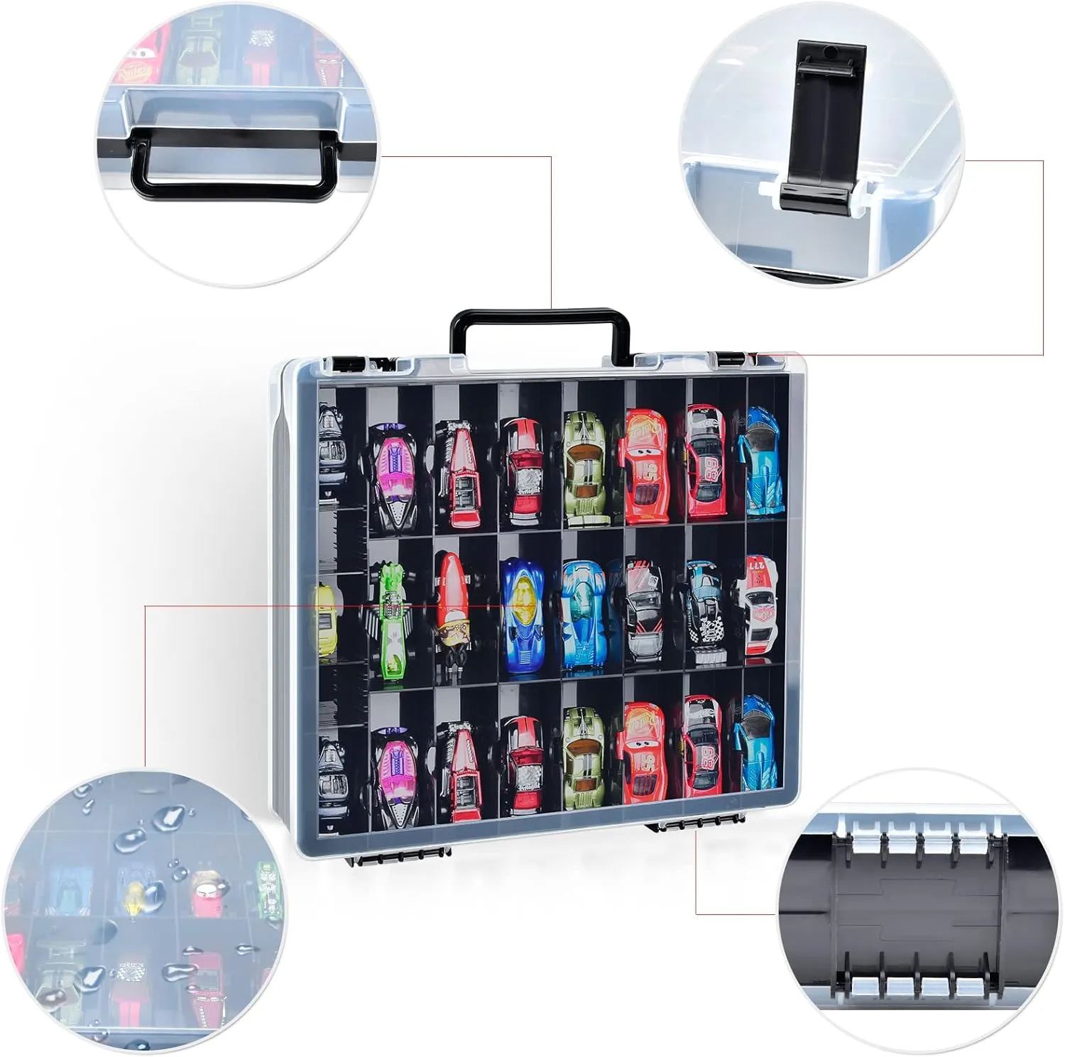 FULLCASE Toys Organizer Storage Compatible with Hot Wheels Car, Container for Matchbox Cars, Mini Toy, Small Dolls, Double Sided Carrying Box for Hotwheels - 48 Compartments (Case Only) Black