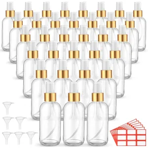 Fumete 36 Pcs Glass Spray Bottles 4oz Fine Mist Glass Spray Bottle Refillable Liquid Containers with 6 Labels 6 Funnel for Hair Travel Plants Cleaning Solutions Skin Care(Clear,Simple)