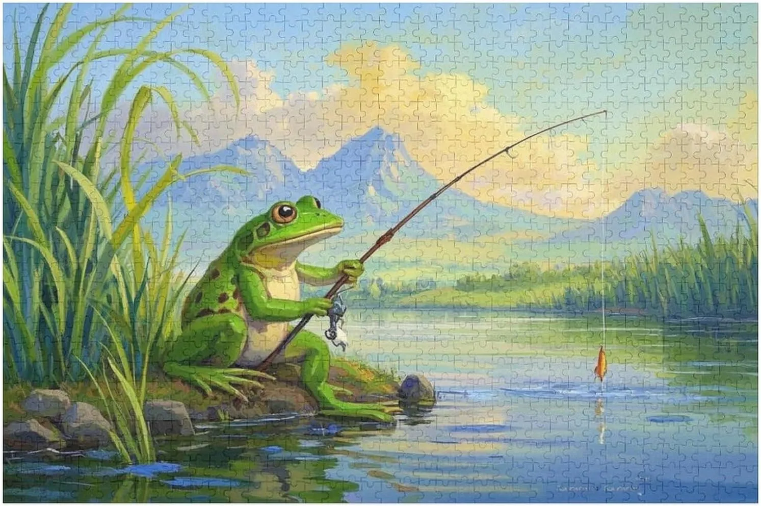 Fun Jigsaw Puzzle for Adults Frog Fishing 1000 Pieces Wooden Puzzl Creative Gifts are Perfect for Home Entertainment and Game Collections