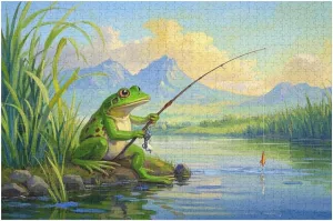 Fun Jigsaw Puzzle for Adults Frog Fishing 1000 Pieces Wooden Puzzl Creative Gifts are Perfect for Home Entertainment and Game Collections