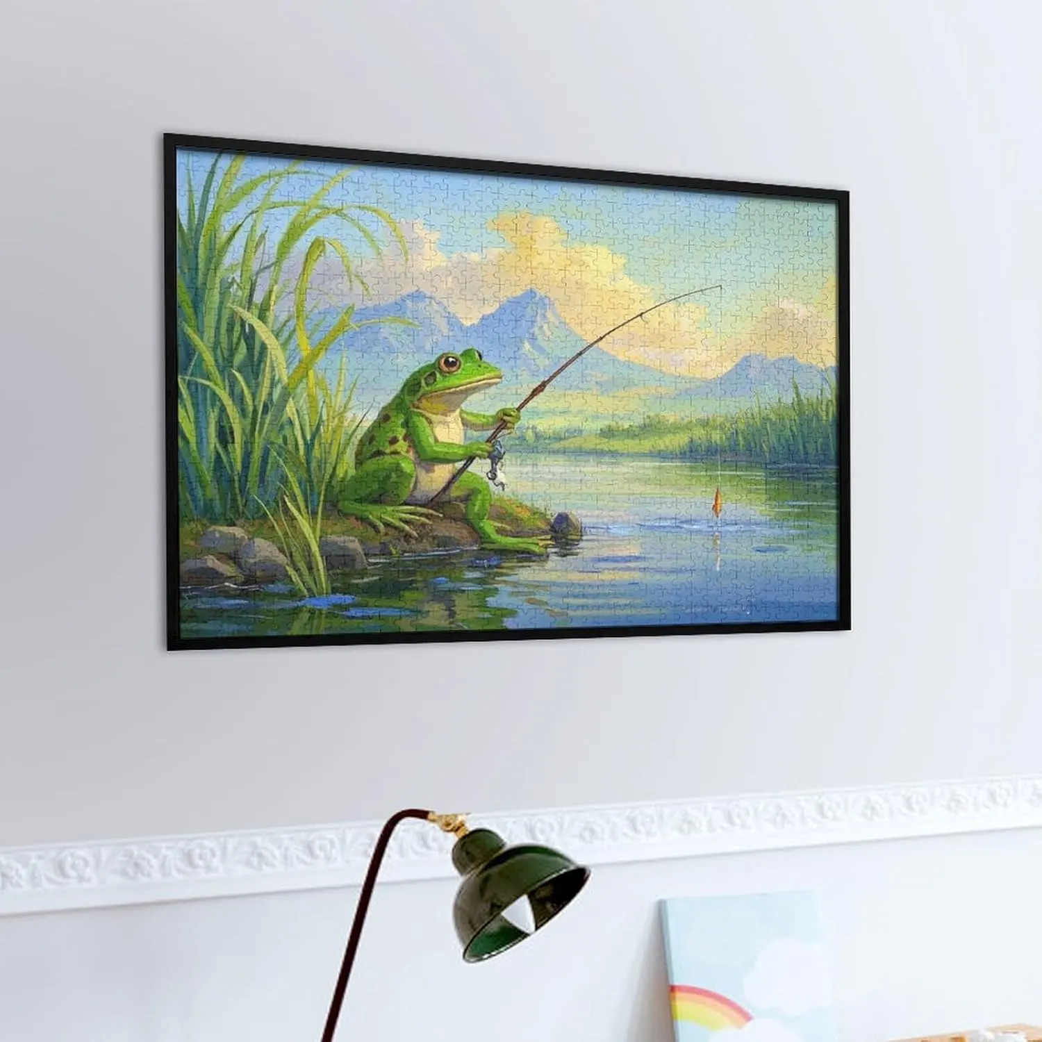 Fun Jigsaw Puzzle for Adults Frog Fishing 1000 Pieces Wooden Puzzl Creative Gifts are Perfect for Home Entertainment and Game Collections
