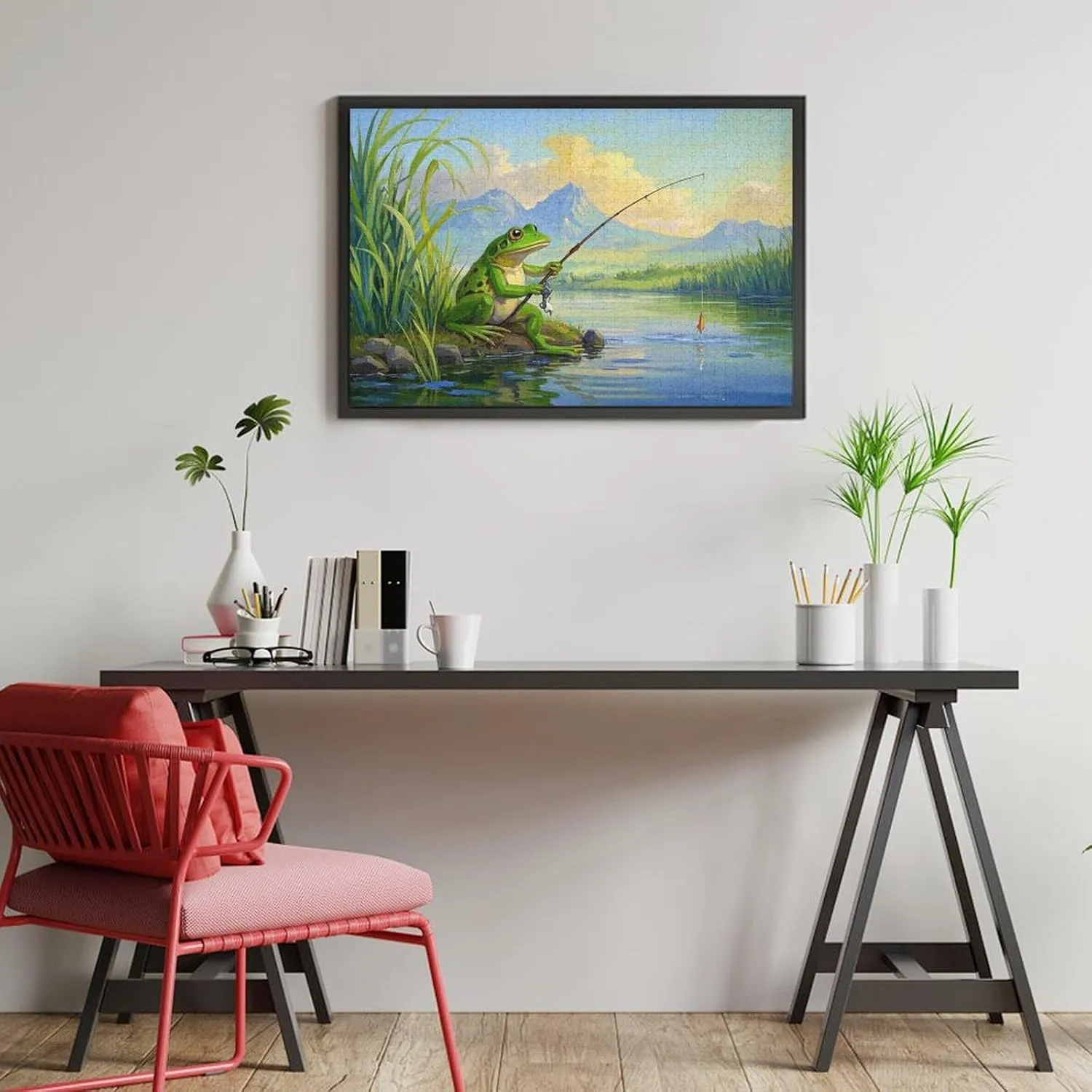 Fun Jigsaw Puzzle for Adults Frog Fishing 1000 Pieces Wooden Puzzl Creative Gifts are Perfect for Home Entertainment and Game Collections