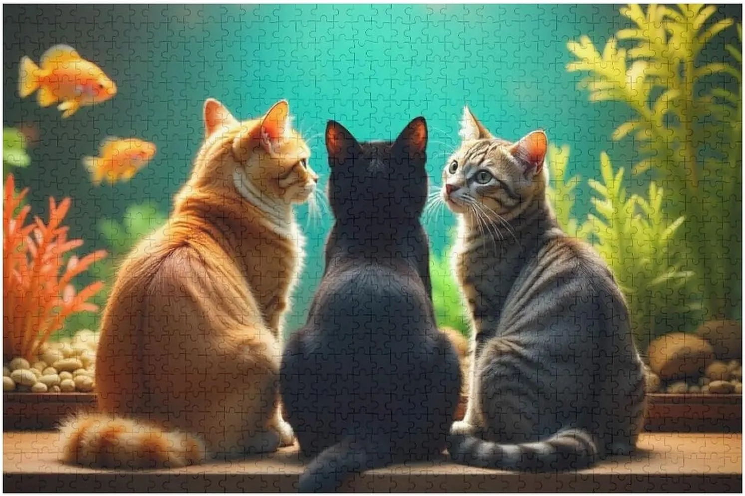 Funny Cat and Fish Jigsaw Puzzle for Adults and Kids Challenging Puzzle for Game Nights 1000 Piece Puzzles Gift for Family Wedding Graduation Friends
