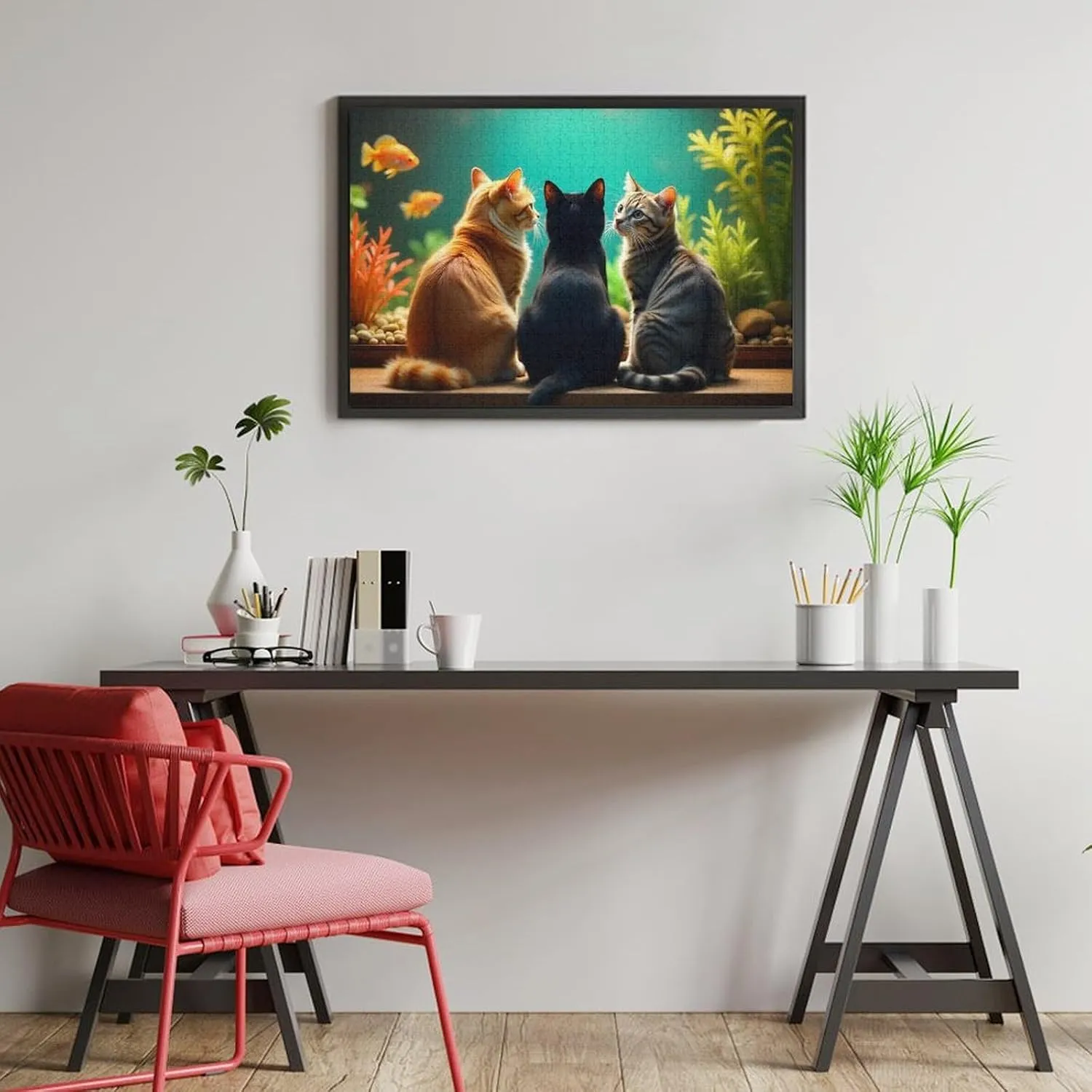 Funny Cat and Fish Jigsaw Puzzle for Adults and Kids Challenging Puzzle for Game Nights 1000 Piece Puzzles Gift for Family Wedding Graduation Friends