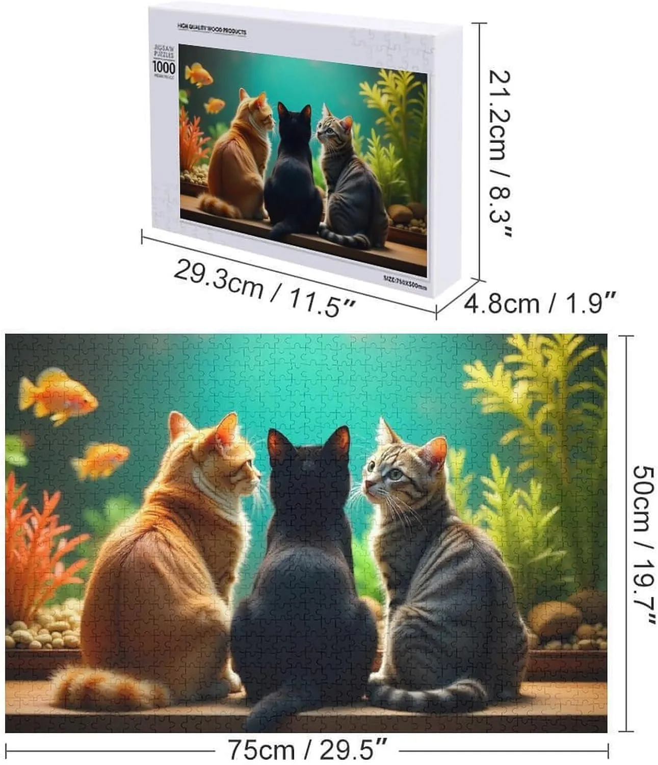 Funny Cat and Fish Jigsaw Puzzle for Adults and Kids Challenging Puzzle for Game Nights 1000 Piece Puzzles Gift for Family Wedding Graduation Friends