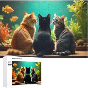 Funny Cat and Fish Jigsaw Puzzle for Adults and Kids Challenging Puzzle for Game Nights 1000 Piece Puzzles Gift for Family Wedding Graduation Friends