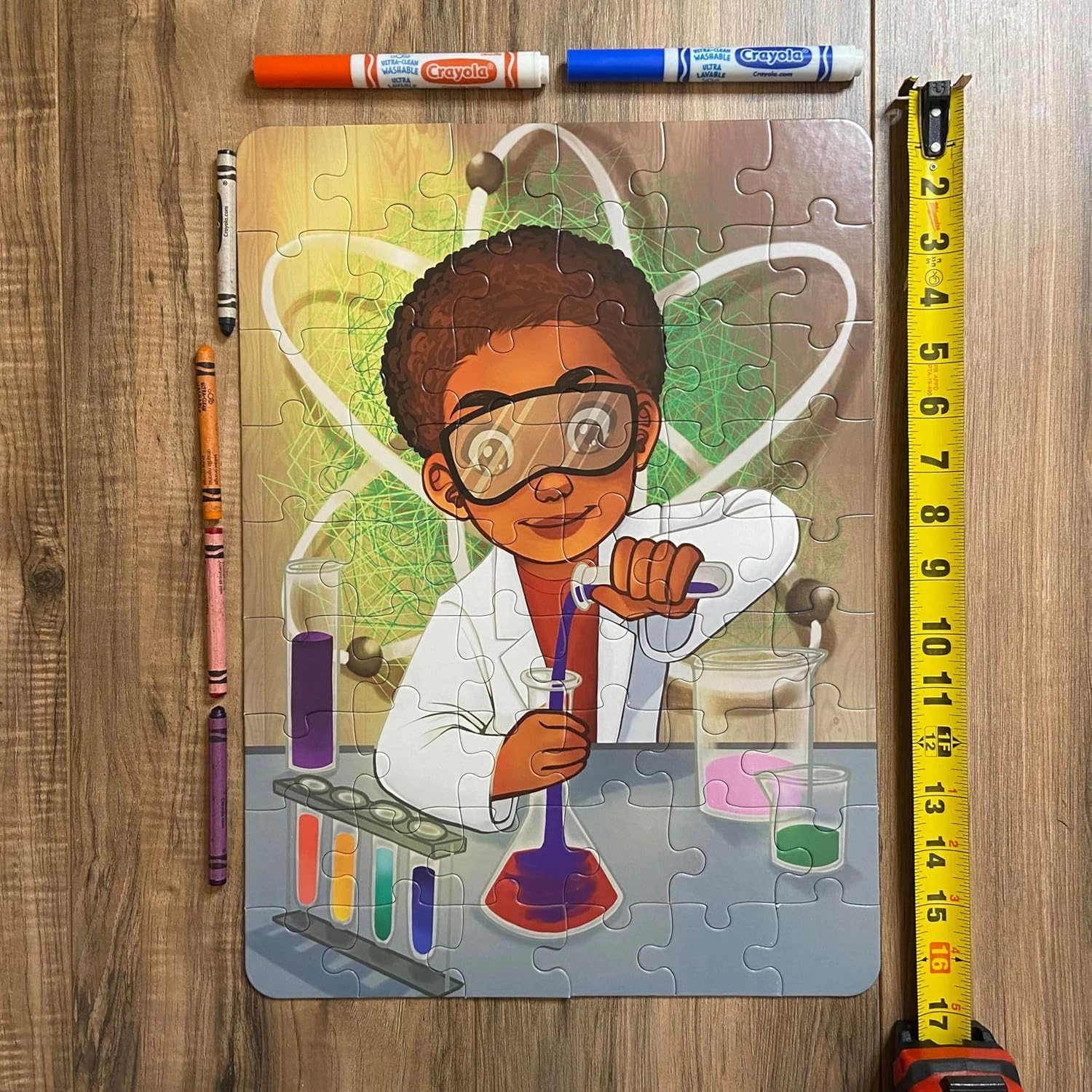 Future Scientist Boy, Kids Jigsaw Puzzle, 12in x 16.5in, 54 Pieces, Age 6 , Age 6-8, African American, Cultural, Diversity, STEM, Black Boy Character