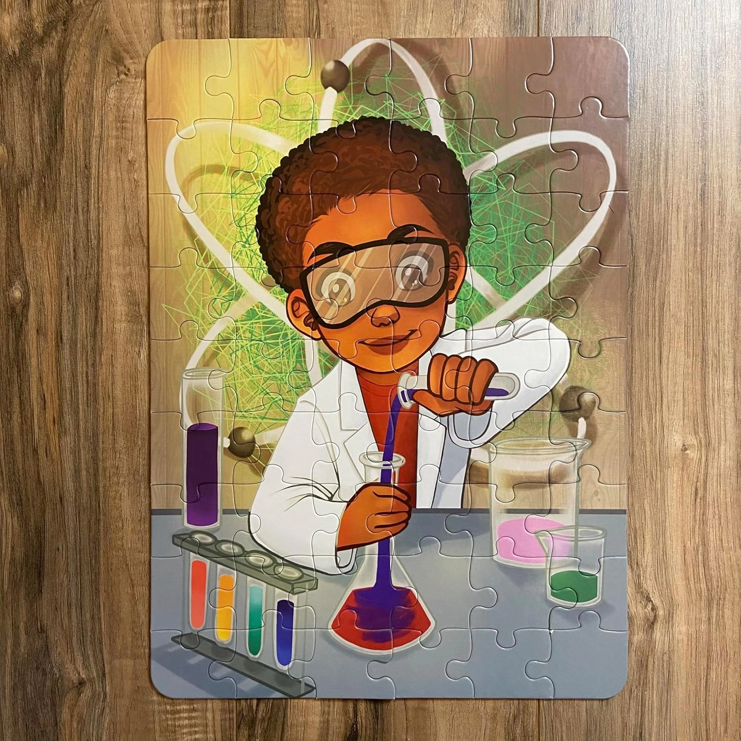 Future Scientist Boy, Kids Jigsaw Puzzle, 12in x 16.5in, 54 Pieces, Age 6 , Age 6-8, African American, Cultural, Diversity, STEM, Black Boy Character
