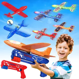 Fuwidvia 4 Pack Airplane Launcher Toys 13.2'' LED & 2 Pack Electric Foam Airplane 15/25s Mode, Birthday Gifts for Boys Girls 4 5 6 7 8 9 10 11 12 Year Old