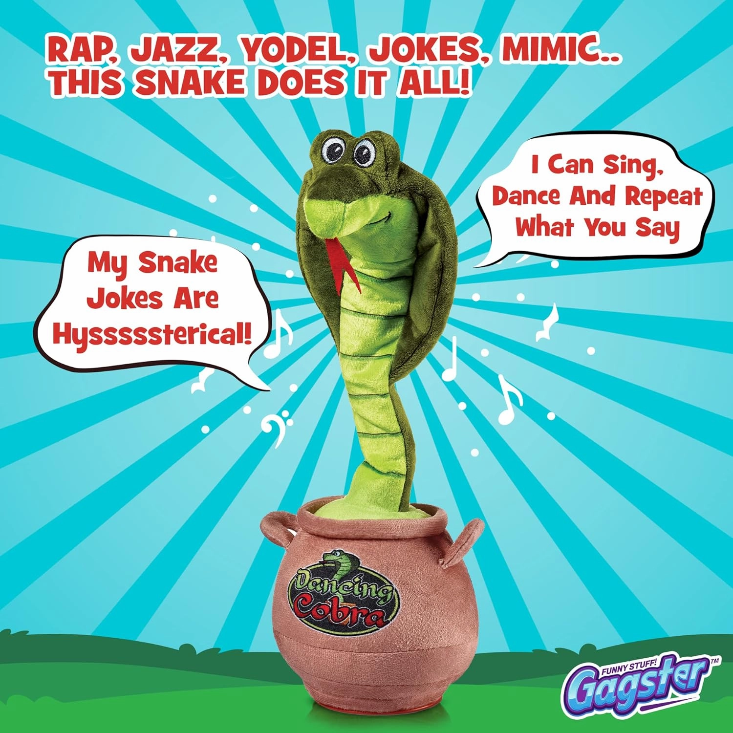 Gagster Dancing Cobra Snake - Dancing, Talking, Mimicking Cobra Snake Toy, Great for Kids & Adults, Singing, Joking, and Repeating What You Say, Hilarious Gag Gift Plush Novelty Mimic Toy