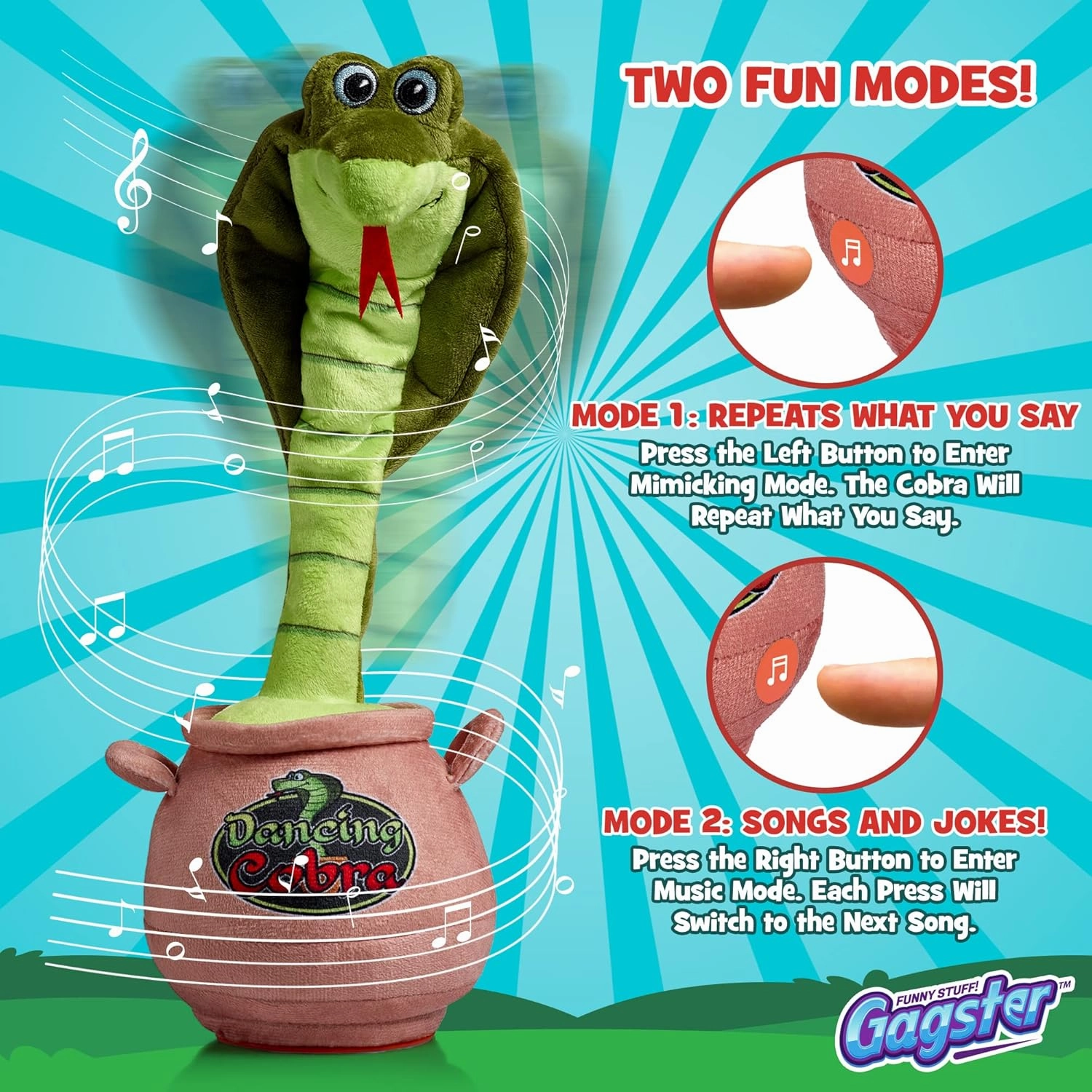 Gagster Dancing Cobra Snake - Dancing, Talking, Mimicking Cobra Snake Toy, Great for Kids & Adults, Singing, Joking, and Repeating What You Say, Hilarious Gag Gift Plush Novelty Mimic Toy