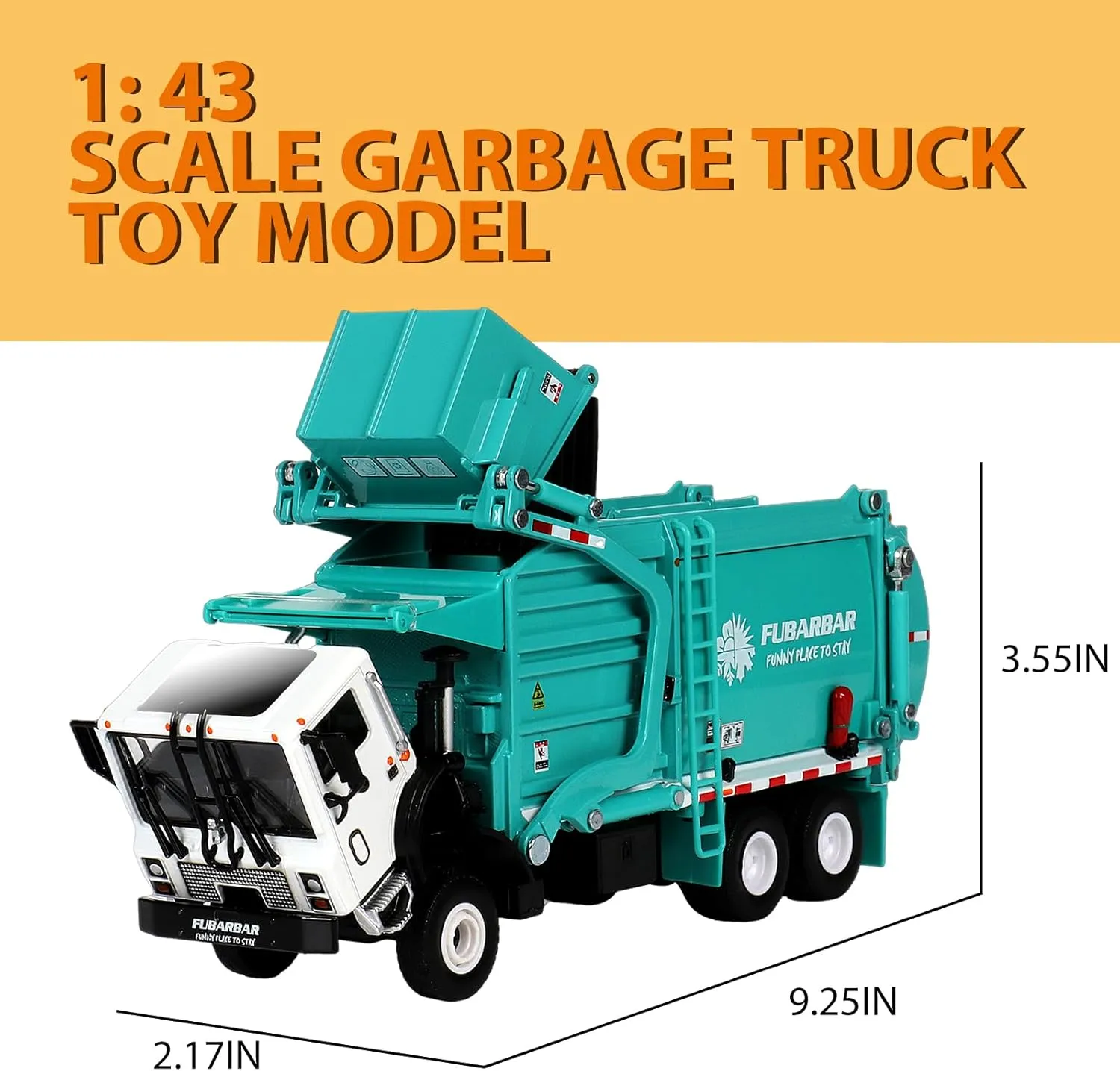 Garbage Truck Toys, Fubarbar 1:43 Bruder Tonka Trash Trucks Model for Boys Metal Diecase Waste Management Front Loader Die Cast Can Dumpster Truck Toy for 3 4 5 6 Years Old(Blue)