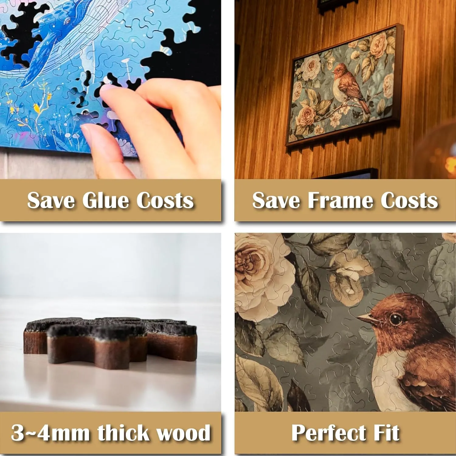 Gecko Power Puzzle with Frame for Adults, 150 Piece Premium Wooden Jigsaw Puzzles, Cool Creative Puzzle Gift, Puzzle Frame Included (Golden Lightfall)