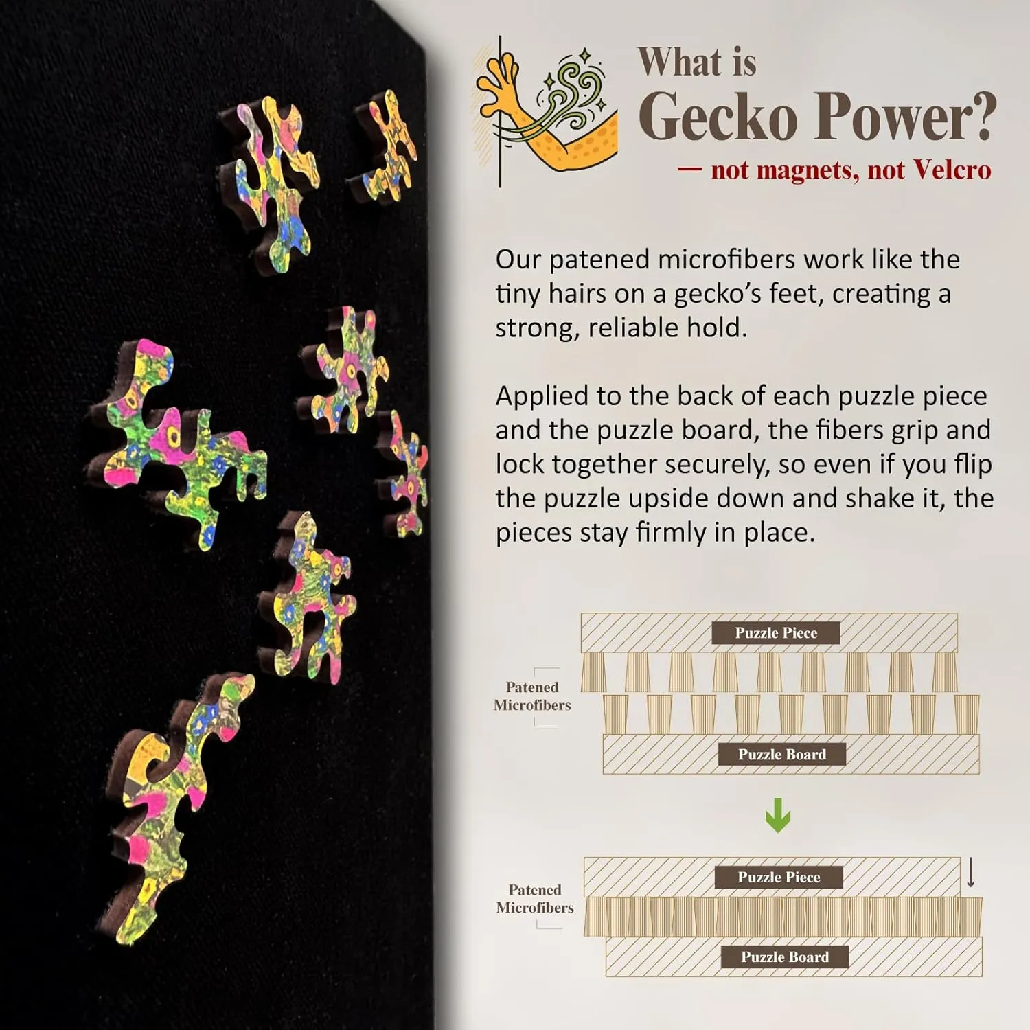 Gecko Power Puzzle with Frame for Adults, 150 Piece Premium Wooden Jigsaw Puzzles, Cool Creative Puzzle Gift, Puzzle Frame Included (Golden Lightfall)