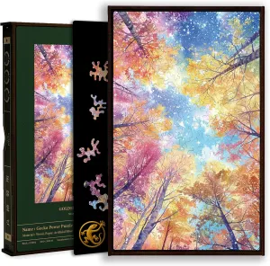 Gecko Power Puzzle with Frame for Adults, 150 Piece Premium Wooden Jigsaw Puzzles, Cool Creative Puzzle Gift, Puzzle Frame Included (Golden Lightfall)