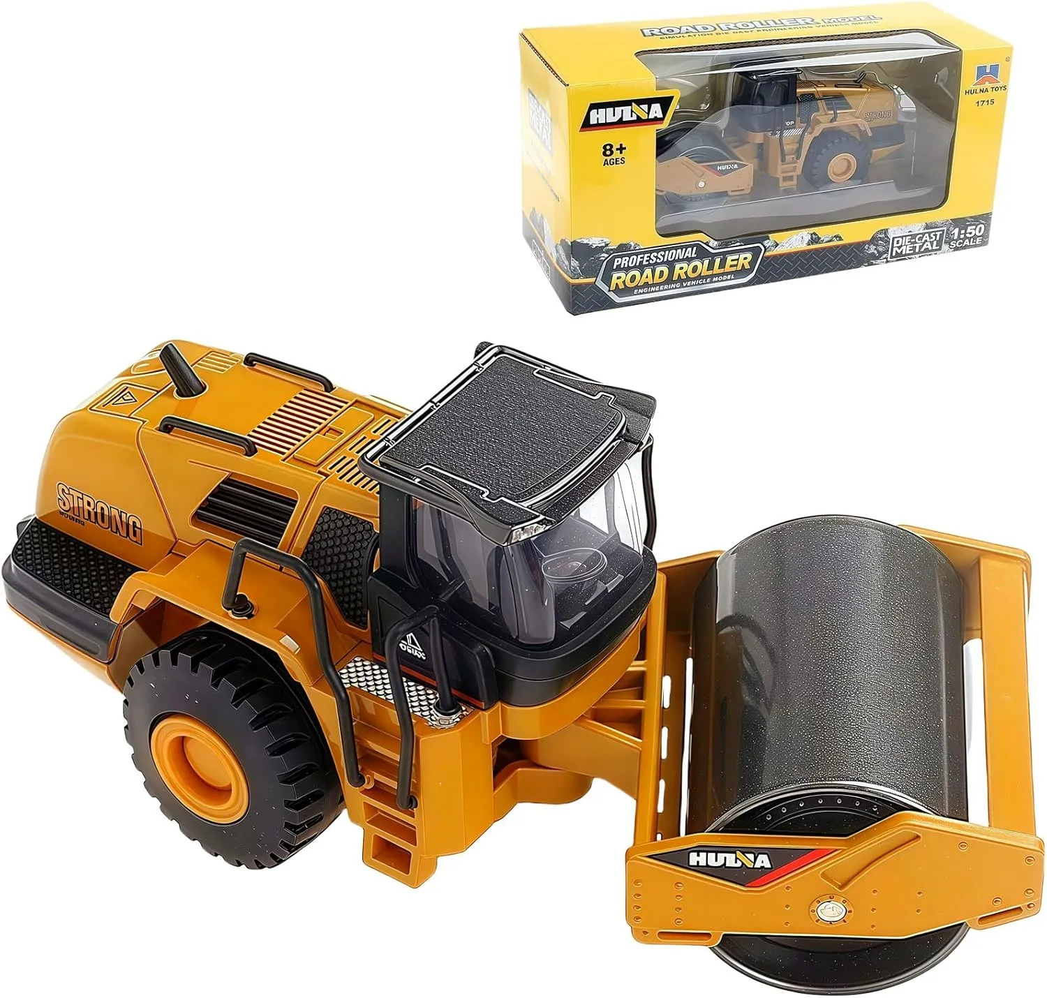 Gemini&Genius Road Roller Toy for Kids, Heavy Duty Construction Vehicle Toys 1-50 Scale Alloy Road Trucks, Car Toys Collection, Display and Play Truck for Kids (Brown)