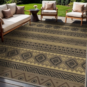 GENIMO Indoor Outdoor Area Rug 5' X 7', Lightweight Washable Patio Rug Non Shedding, Waterproof Outdoor Carpet for Living Room, Bedroom, Balcony, Camping, Dining Room, Deck, RV, Coffee&Beige