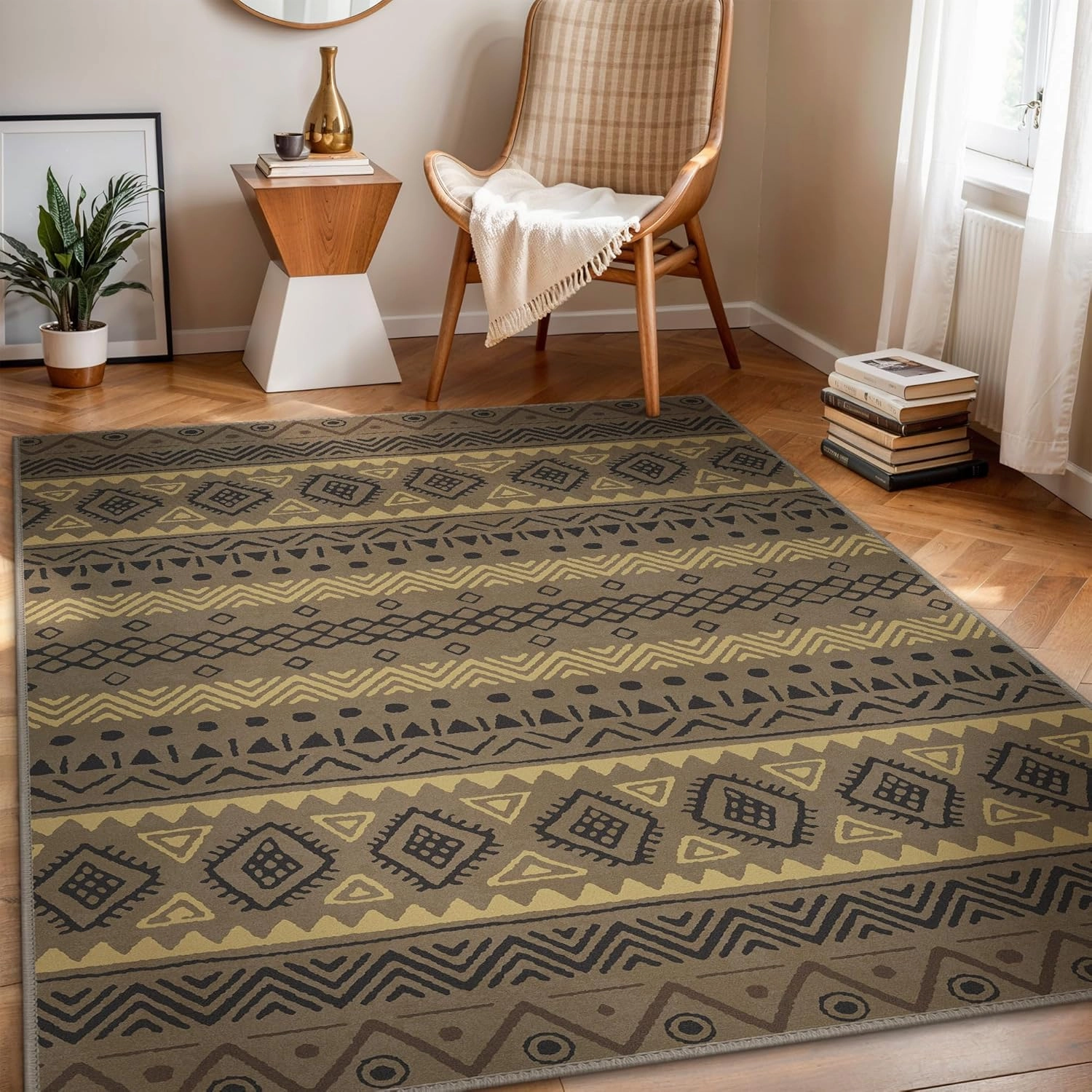 GENIMO Indoor Outdoor Area Rug 5' X 7', Lightweight Washable Patio Rug Non Shedding, Waterproof Outdoor Carpet for Living Room, Bedroom, Balcony, Camping, Dining Room, Deck, RV, Coffee&Beige