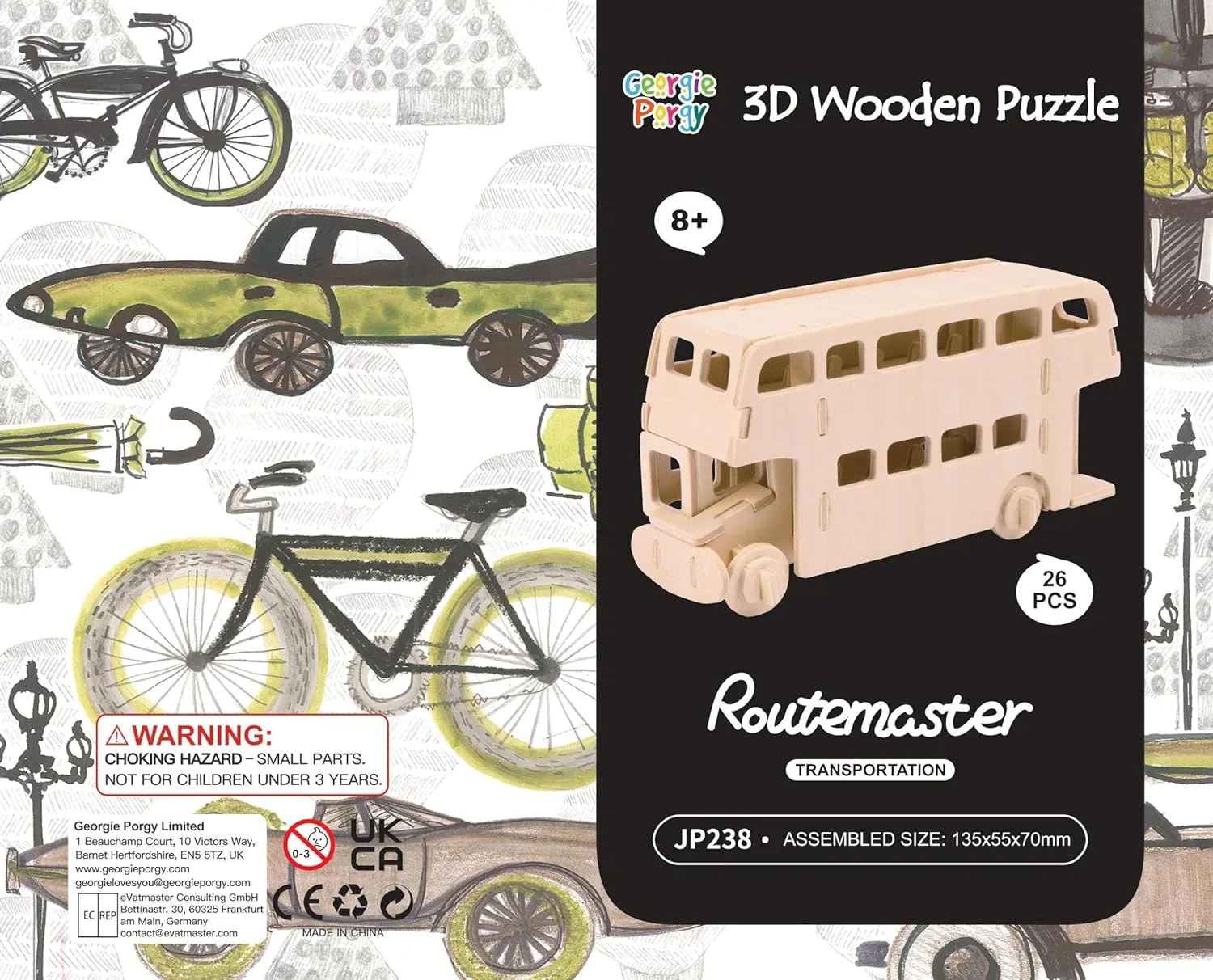 Georgie Porgy 3D Wooden Puzzles for Kids Toys Construction Woodcraft Kits DIY Model Puzzle Kits Birthday Gifts Pack of 6 (Airplane Bus Sports Car Pirate Ship Truck Motorcycle)