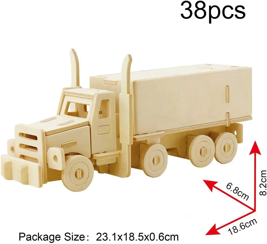 Georgie Porgy 3D Wooden Puzzles for Kids Toys Construction Woodcraft Kits DIY Model Puzzle Kits Birthday Gifts Pack of 6 (Airplane Bus Sports Car Pirate Ship Truck Motorcycle)