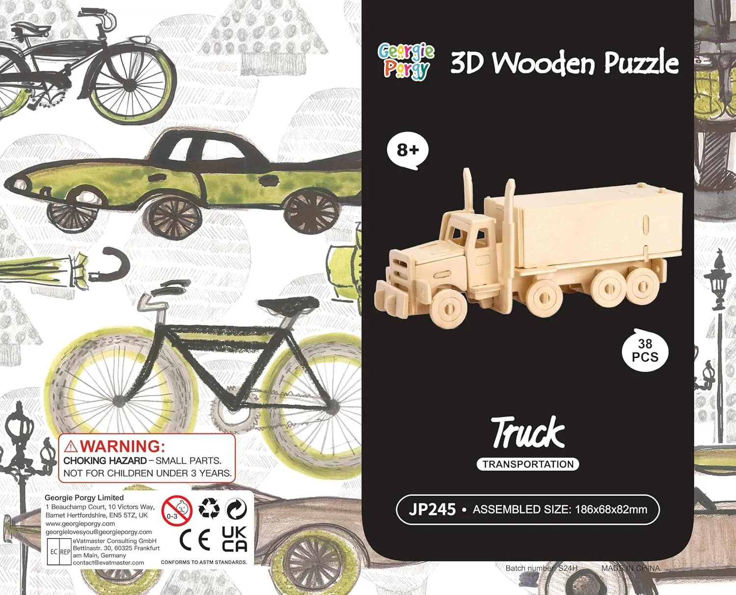 Georgie Porgy 3D Wooden Puzzles for Kids Toys Construction Woodcraft Kits DIY Model Puzzle Kits Birthday Gifts Pack of 6 (Airplane Bus Sports Car Pirate Ship Truck Motorcycle)