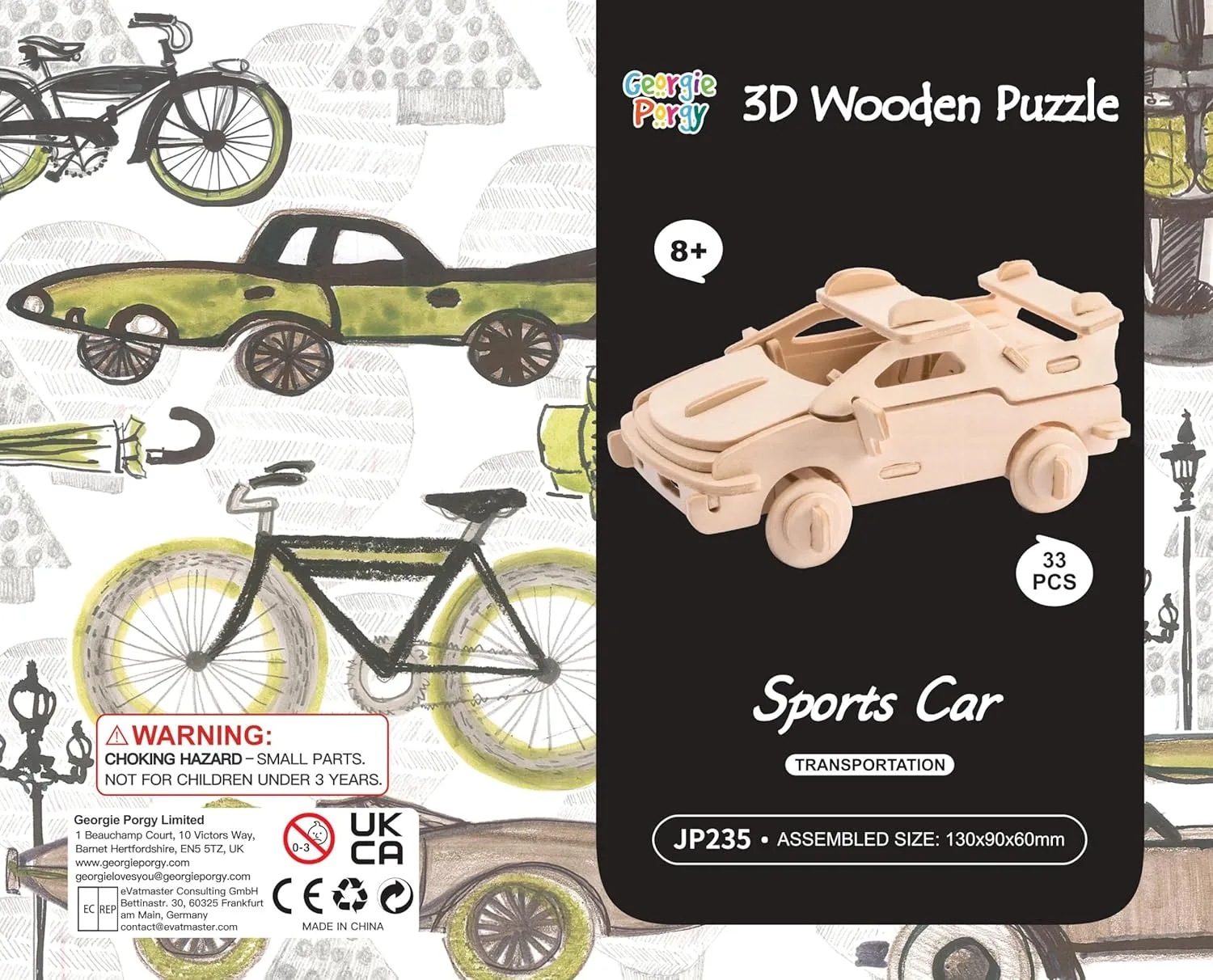 Georgie Porgy 3D Wooden Puzzles for Kids Toys Construction Woodcraft Kits DIY Model Puzzle Kits Birthday Gifts Pack of 6 (Airplane Bus Sports Car Pirate Ship Truck Motorcycle)