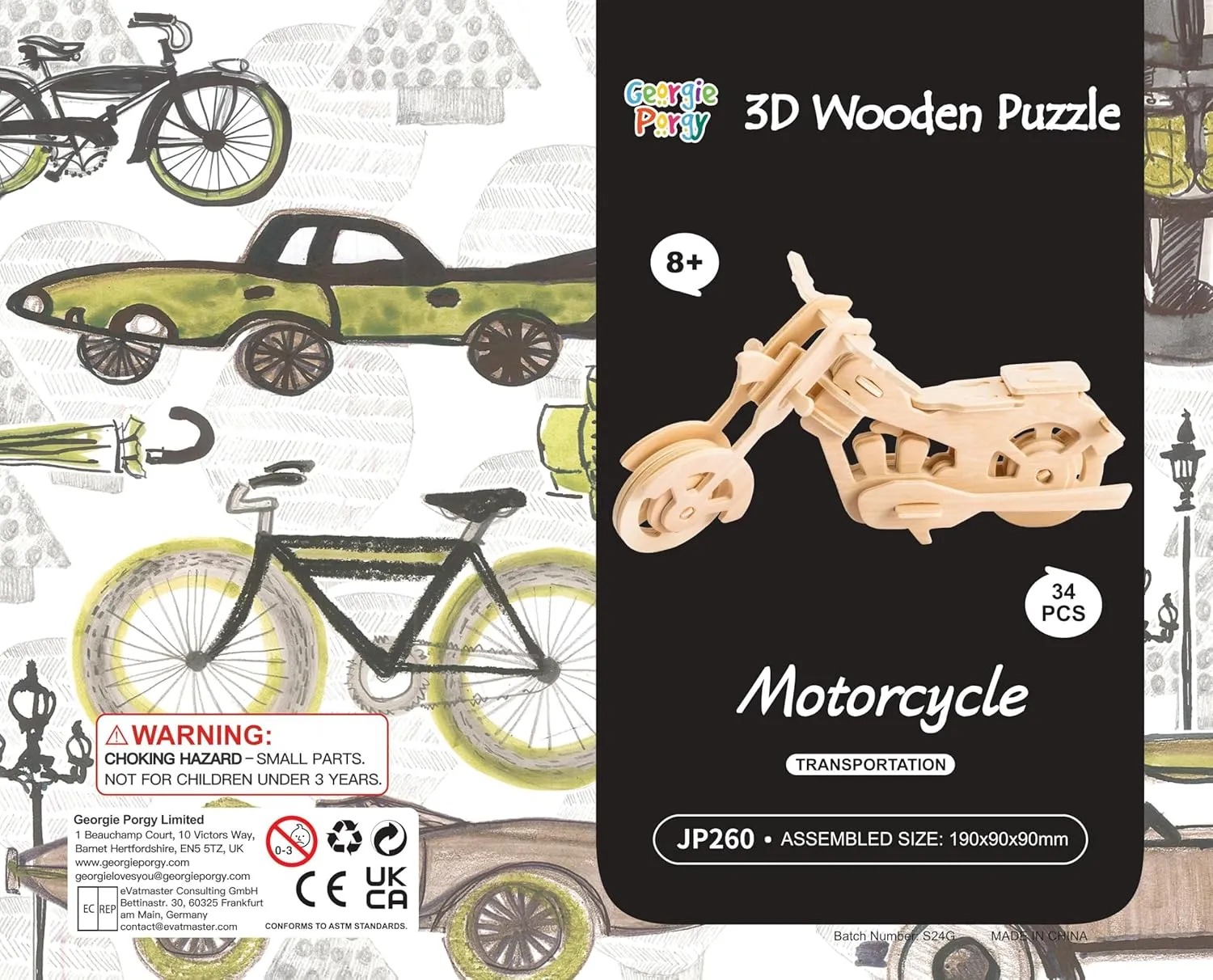 Georgie Porgy 3D Wooden Puzzles for Kids Toys Construction Woodcraft Kits DIY Model Puzzle Kits Birthday Gifts Pack of 6 (Airplane Bus Sports Car Pirate Ship Truck Motorcycle)